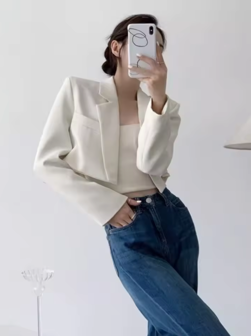 Cropped Tailored White Blazer