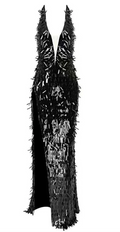 Midnight Armour Fringe V-Neck Gown