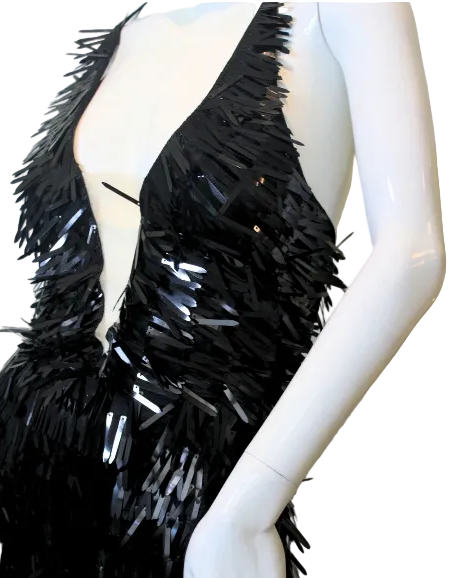 Midnight Armour Fringe V-Neck Gown